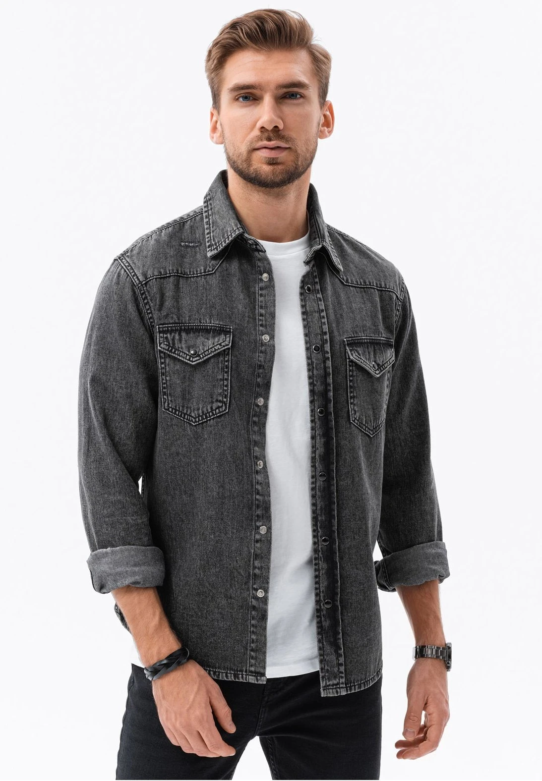 Long Sleeve Press Studs - Overhemd - Black Denim 3 Long Sleeve Press Studs - Overhemd - Black Denim